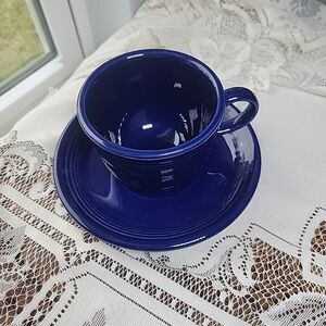 Fiestaware Fiesta Coffee Tea Cup & Saucer Set Cobalt Blue Homer Laughlin Retired